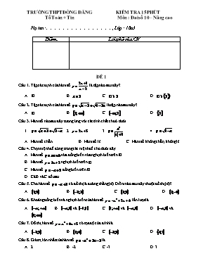Kiểm tra 15 phút môn Đai số 10 (nâng cao)